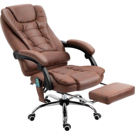 Sedia Poltrona Presidenziale Massaggiante da Ufficio 65x160x104 cm in Microfibra Marrone (1/5)