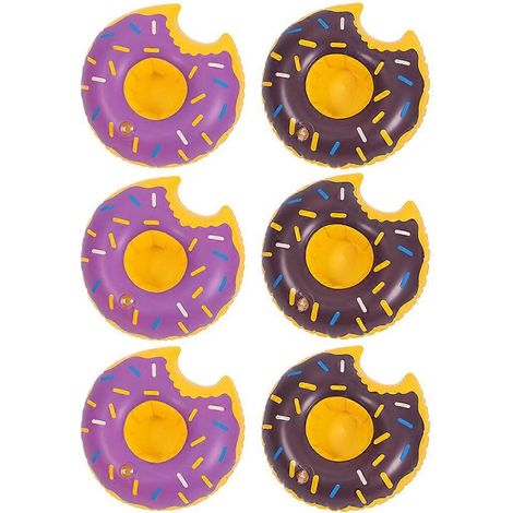 Lot de 6 porte-gobelets gonflables réutilisables en forme de donut, parfaits pour les fêtes d'été à la piscine - Style 3 (1/5)