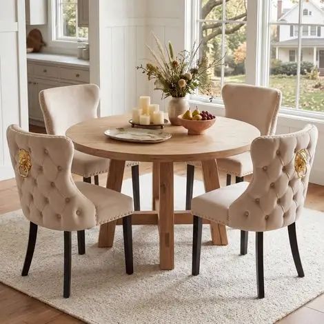 Wahson 4 PZ Sedie Sala da Pranzo in Velluto con Dettagli a Borchie, Sedie Cucina Eleganti con Gambe in Legno, Sedie Imbottite con Schiuma ad Alta Densità per Cucina/Soggiorno, Cachi
