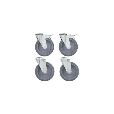 Ruedas giratorias con orificio para perno, 4 unidades, 125 mm - Crezuo