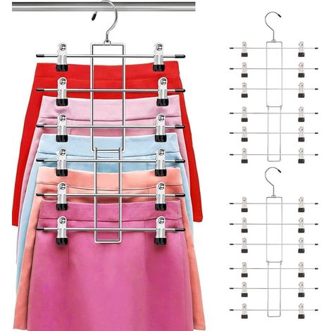 Cintre réglable à six niveaux pour pantalons et jupes, antidérapant, noir, étagère de rangement multi-niveaux peu encombrante (2 pièces) (1/5)