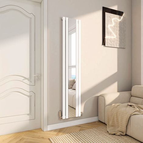 AICA Mirror Vertical Radiator Single Oval Column 1800x381mm - White
