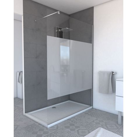 Set Parete Doccia Satinata 120x200 cm + Barra di Fissaggio Estensibile - Vetro 8 mm - Finitura Cromo (1/4)