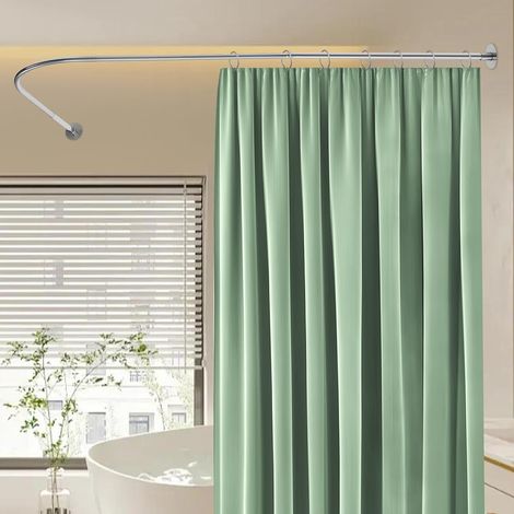 Tringle à rideau de douche en L, tringle d'angle réglable pour rideau de douche en acier inoxydable, percée ou non percée, pour salles de bains et douches, couleur argentée (1/5)