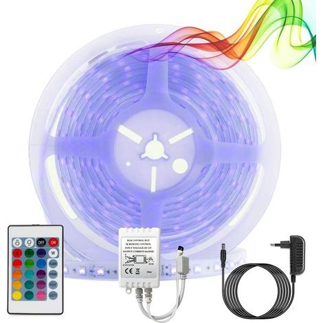 Barcelona Led – Ruban LED RGB 5m 24W – Alimentation 24V – 30 puces SMD 5050 – Télécommande 2.4G – Installation facile avec ruban auto-adhésif (1/5)