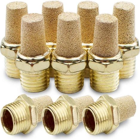 Silencieux Pneumatique - Filetage Mâle 1/4 Pouces - En Laiton Fritté Nickelé - Pour Tuyaux PU Nylon PE - Pression Max 8 Bar - Température 0-60°C - Lot de 10 (1/5)