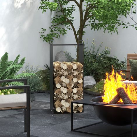 Étagère à bois 36x30x90cm acier noir avec anses usage maison et plein air charge jusqu’à 30kg (1/5)