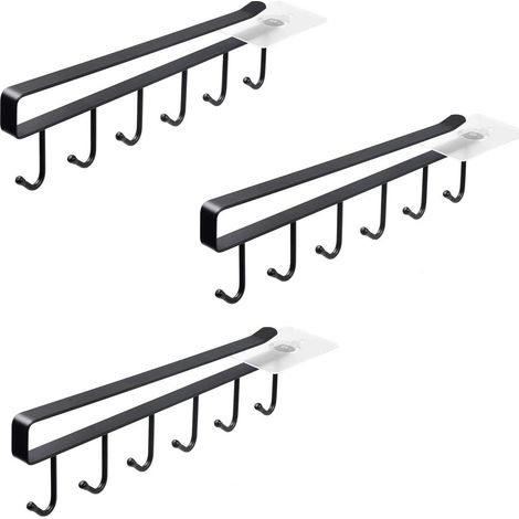 Lot de 3 Crochet, Suspension sous placard sans perçage, Métal noir, Pour tasse ustensile écharpe, Cuisine armoire (1/5)