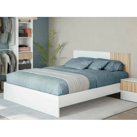 Dmora - Testiera letto Yuma, Testata letto con 2 comodini, Set per camera da letto, 266x34h89 cm, Bianco e Rovere, con imballo rinforzato (1/5)
