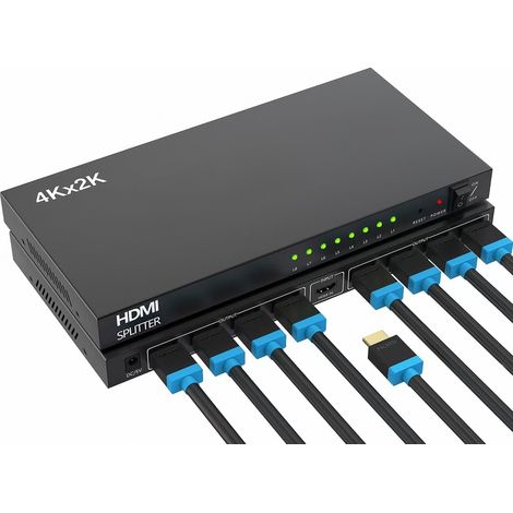 Splitter HDMI 1x8 - 4K30Hz - Compatible HDCP - Pour Projection Miroir sur 8 Écrans - Alimenté - Bureau Projecteur Télévision (1/5)
