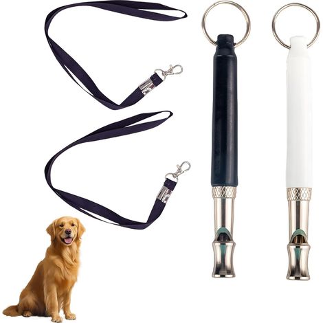 2 Paquets De Sifflet Chien, Sifflet Silencieux pour Chien HF, Sifflet Ultrason Chien, Sifflet D'aide Au Dressage pour Chien avec Lanière, Noir Et Blanc (1/5)