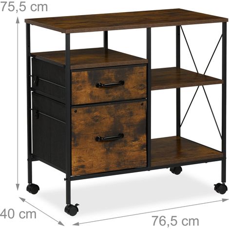 Caisson mobile à roulettes bureau espace de rangement 80 x 40 x 75 cm pratique style industriel en métal noir (1/4)