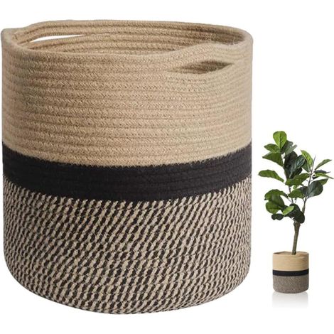 Panier en Corde de Coton Tressé Main, Panier de Rangement Simple et Pliable pour Maison et Hôtel, Diamètre 25 Cm, pour Vêtements et Fleurs (1/5)