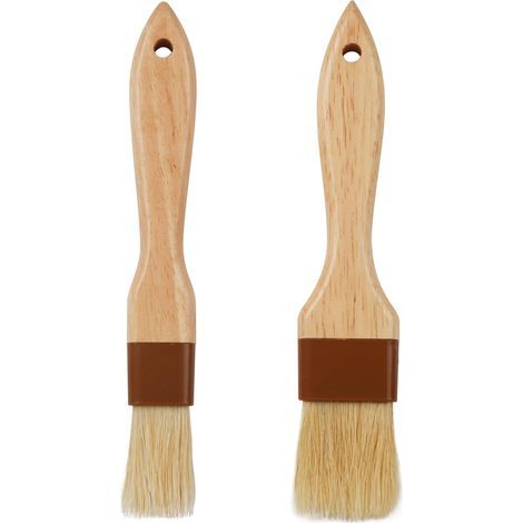 Set of 2 pastry brushes for baking, basting brush for cooking and baking, natural bristle cooking brush for oil and sauce, pastry brushes with handles made of (1/5)