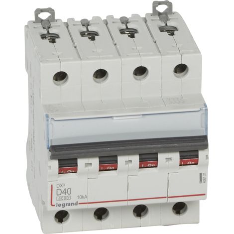 Disjoncteur DX³6000 10kA arrivée haute et départ bas à vis 4P 400 - 40A - courbe D - pour peigne HX³ traditionnel - 408121 - LEGRAND