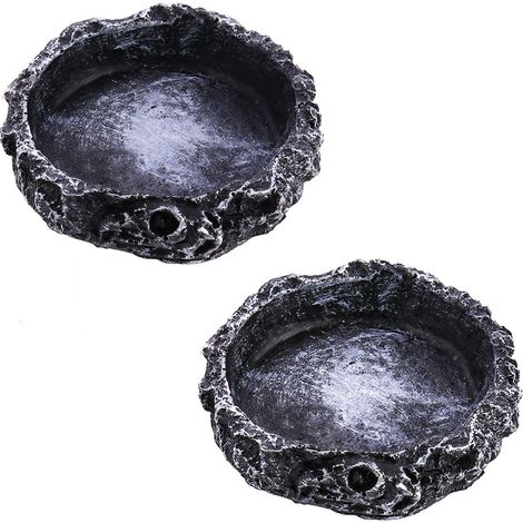 2 Pièces Bol de Nourriture pour Reptiles, Reptile de Roche en Résine, d'eau Reptile Bol, Gamelles à Eau pour Reptiles, Gamelle Tortue, Fait de résine, pour Lézard de Tortue Caméléon Gecko (1/5)