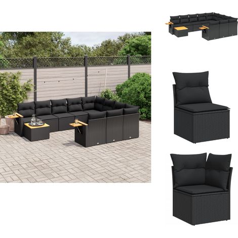 Salon de jardin 11 pcs avec coussins noir résine tressée - Ensemble Salon De Jardin - Meuble Extérieur - Jardin Design - Mobilier De Jardin - Chaise Lounge (1/5)
