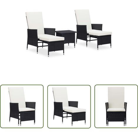 The Living Store 3-tlg. Garten-Lounge-Set mit Kissen Poly-Rattan Schwarz - Gartensessel - Lounge Set - Rattan Möbel - Gartenmöbel - Außenbereich (1/5)