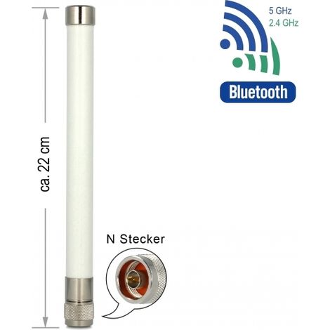 Delock wlan 802.11 a/b/g/n antenna n plug 4.5  7 dbi 220 omnidirectional fixed white outdoor