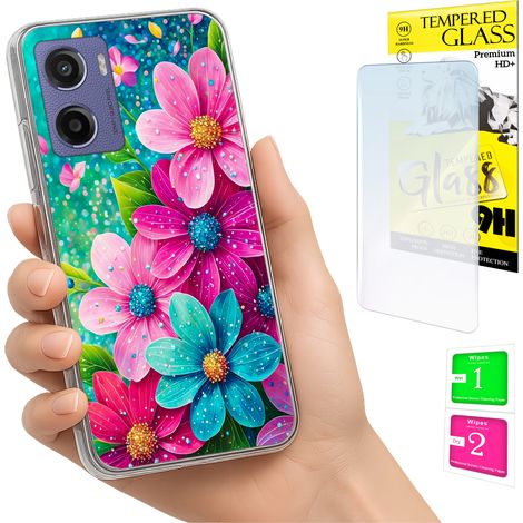 Funda para Motorola Moto E15 / Moto G05 con foto y parte trasera de cristal con diseño de flores. (1/5)