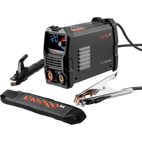 Dnipro-M Soldador Inverter IGBT MMA 4800W 20–120A, Mini 2,06 kg, Electrodos 1,6–3,2 mm, VRD, Hot Start, Arc Force, Anti Stick, Pantalla LED, 230V (desde 170V), con cables y correa
