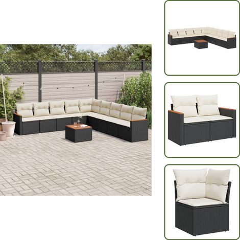 Salon de jardin 10 pcs avec coussins noir résine tressée - Ensemble Salon De Jardin - Mobilier Extérieur - Jardin Design - Chaise Lounge - Table Basse (1/5)