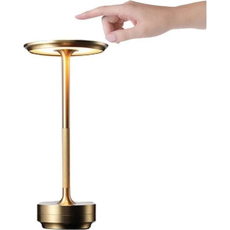 Kabellose LED-Tischleuchte, dimmbar, Metall, Aluminium, Touch-dimmbar, Schreibtischlampe (Gold)