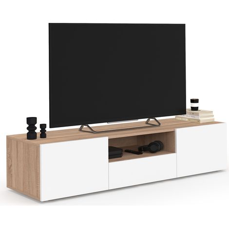 Mobile TV ELI 140 cm in faggio con ante bianche