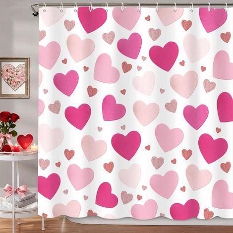 Rideau De Douche - 180 x 180 cm - Polyester Imperméable - Motif Coeurs Roses Et Or - Pour Salle De Bain Maison Hôtel Camping Car (1/5)