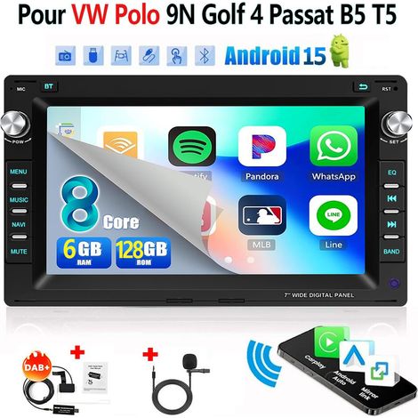 4G 8 cœurs Autoradio Android 15 7 Pouces 6Go+128Go pour VW Polo 9N / Golf 4 / Passat B5 - Apple CarPlay, GPS, RDS, Microphone Intégré - 6+128G DAB+ (1/5)