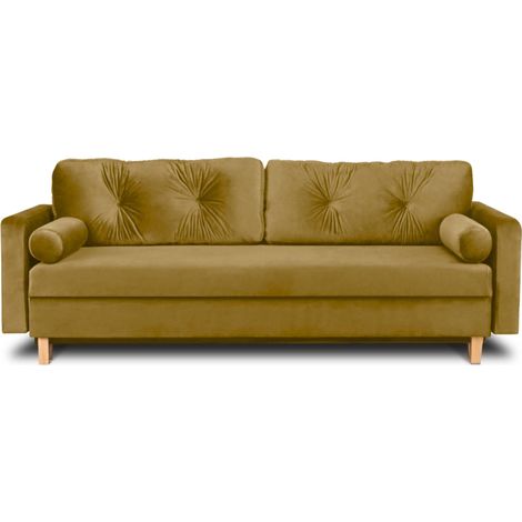 KONSIMO ERISO Schlafsofa 3-Personen mit ausziehbare Liegfläche 196x150 cm, Gelb