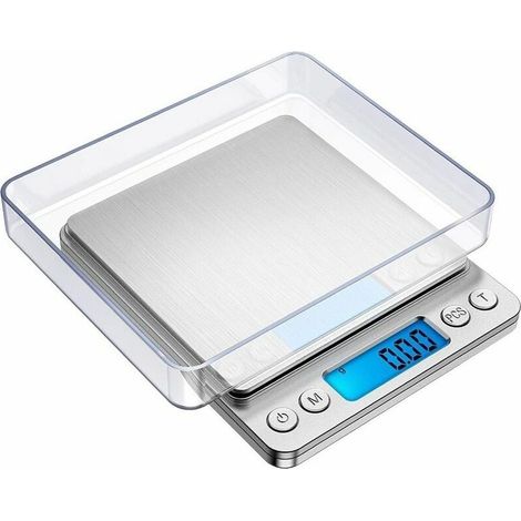 500 g/0,01 g Präzisionswaage mit Tara- und Zählfunktion – LCD-Display mit Hintergrundbeleuchtung (Silber) (1/4)
