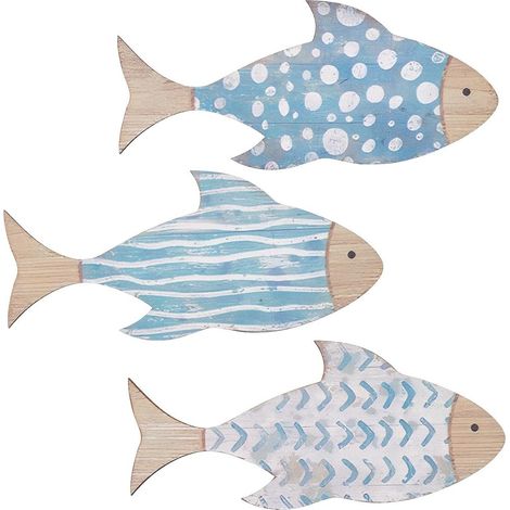 JSSEVN-3 Styles de Décoration Murale en Bois en Forme de Poisson Sculpture Murale en Bois Style Nautique Plage Poissons Océan Lac Maison Art Suspendues (1/5)