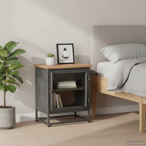 vidaXL Mesita de noche de madera maciza de acacia gris 40x30x50 cm (1/5)