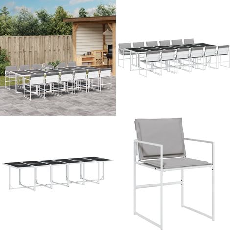 Set da Pranzo da Giardino 13 pz con Cuscini Bianco in Textilene - Sedie da giardino - Tavolo da giardino
