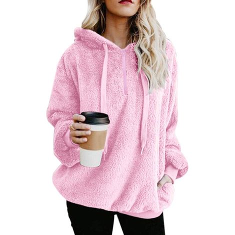 Sweat à capuche duveteux pour femme, pull confortable à poches surdimensionnées, sweat-shirt à capuche en polaire athlétique (1/5)