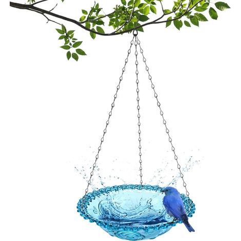 Vogelfutterspender für draußen, Vogeltränke für draußen, Vogelbad zum Aufhängen, Wildvogelbad, geeignet zum Aufhängen in Ihrem Garten, 23,5 x 40 cm
