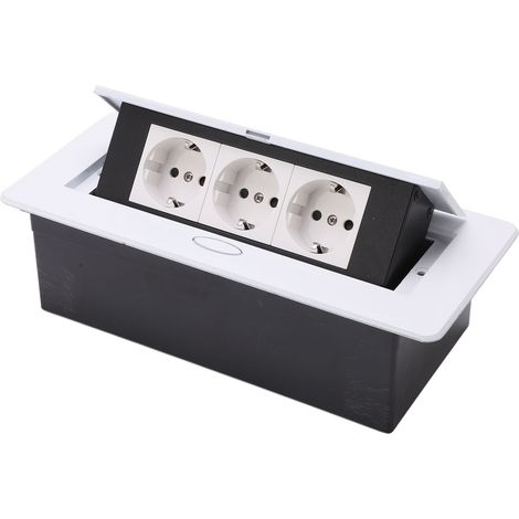 Prise encastrable design rebondi, multiprise intégrée pour bureau et école, prise EU 250V, bloc 2 ports, finition blanche, installation discrète. (1/5)