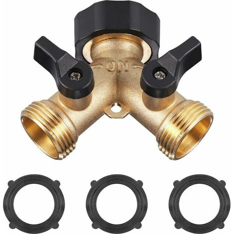Robinet Double Machine a Lave,GU.B/bon Répartiteur de Robinet de Jardin en Laiton, Raccord en Y avec 3Tapis en caoutchouc , 3/4 Pouces pour Connexion de 2 Appareils, Robinet Double Sortie pour Robinet (1/5)