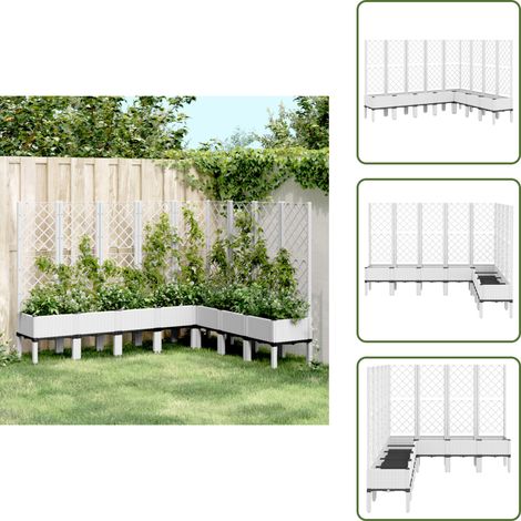 The Living Store Jardinière avec treillis blanc 200x160x142 cm PP - Jardinier - Pot De Fleurs - Plante Grimpante - Décoration Extérieur - Rotin (1/5)
