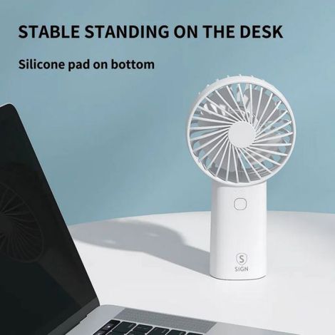 Ventilateur Portable - USB-C Rechargeable 3 Niveaux Puissance 3 W Lampe Intégrée 1200 mAh Blanc 200 g (1/5)