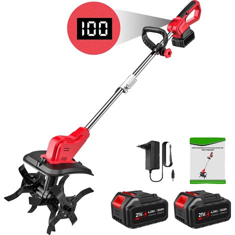 Motocultor eléctrico, cultivador multiusos, herramienta rotativa para jardín, con 2 baterías. (1/2)