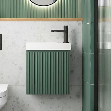 Orbit Linea Cloakroom 1-Drawer Wall Hung Vanity Unit with Basin 400mm Wide - Reed Green (1/3)