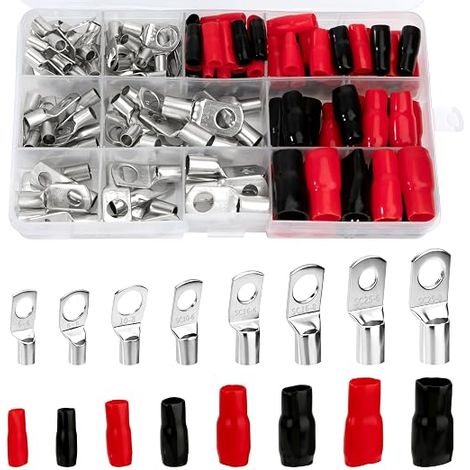 Cosses Tubulaires Kit, M6/M8 Cosse à Sertir Kit, Cosses de Câble en Cuivre, Trou de Boulon Anneau Connecteurs de SC Batterie (1/5)