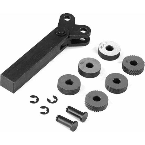 Green Mobility-Ensemble d'outils de moletage a double roue en acier 7 pieces avekit de moletage a pas lineaire de roue de 0,5 mm 1 mm 2 mm Ensemble de moletage de roue de coupe de tour, modele: noir (1/5)