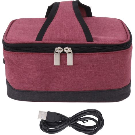 Boîte-repas chauffante électrique portable USB, sac isotherme chauffant pour repas, couleur rouge vin (1/5)
