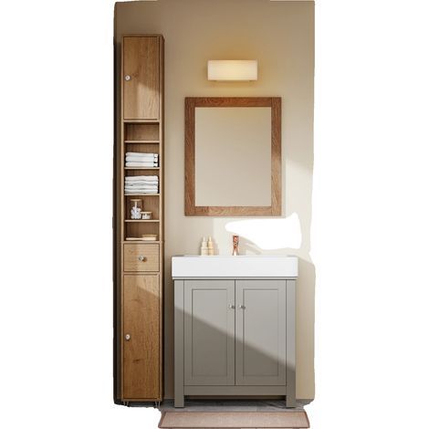 Badezimmerschrank, platzsparendes Design, verstellbare Regale, Holzfarbe (1/2)