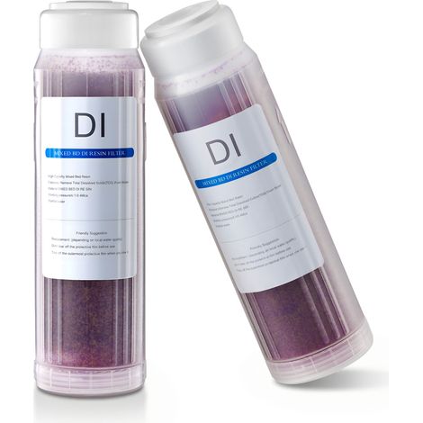 VEVOR Cartouche de Deionisation de Rechange, Filtre a Eau Demineralisee en Resine DI a Changement de Couleur 2x0,5 L, pour Rincage Auto sans Traces, Compatible avec Systeme deEau Deionisee PRS-101XC (1/5)
