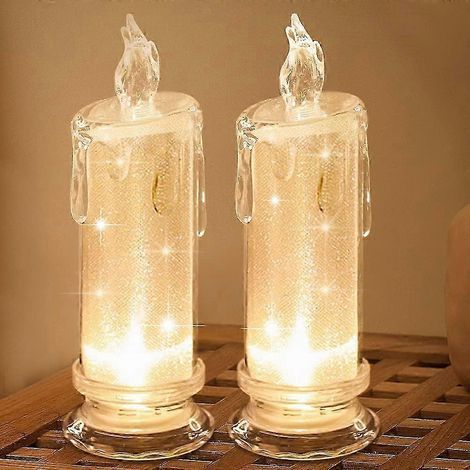 Lot de 2 bougies LED blanches sans flamme, bougies piliers LED en promotion, piles incluses, bougies décoratives à piles (1/5)