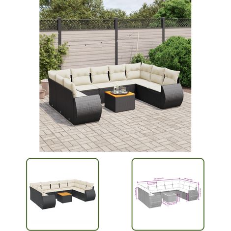 The Living Store 10-tlg. Garten-Sofagarnitur mit Kissen Schwarz Poly Rattan - Gartenmöbel - Esstischgarnituren - Outdoor Möbel - Lounge Set - Rattan Gartenmöbel (1/3)